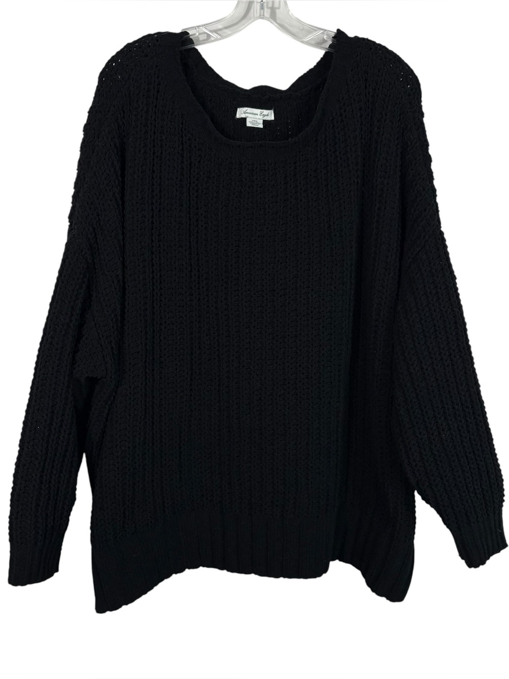 American Eagle Black Chenille Chunky Knit Black Sweater Oversized Large L Casual